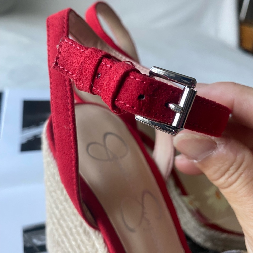 Jessica Simpson Semie Floral Jelly Strap Espadrille Wedge Sandal Womens 7.5 Red - Picture 7 of 13